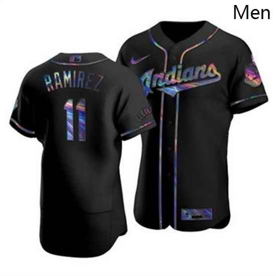 Men Cleveland Indians 11 Jose Ramirez Men Nike Iridescent Holographic Collection MLB Jersey Black